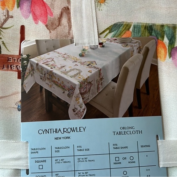 Cynthia Rowley Spring Easter Bunny Tablecloth 60”x84”New Floral Chicks Tulips - Picture 3 of 3